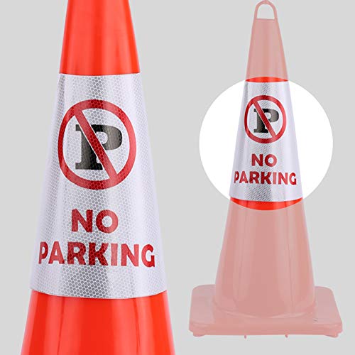 BATTIFE 4 Pack "NO Parking" Reflective Collars Stickers for Traffic Safety Cones, 360° High Visible Signs for Driveway Road Outdoor Use