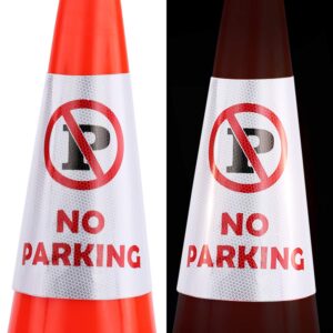 BATTIFE 4 Pack "NO Parking" Reflective Collars Stickers for Traffic Safety Cones, 360° High Visible Signs for Driveway Road Outdoor Use