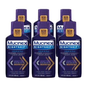 mucinex nightshift cold & flu liquid 6 fl. oz. relieves fever, sneezing, sore throat, runny nose, and cough (pack of 6)