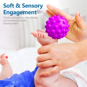 Montessori Toys for Babies 3 Months+, Baby Balls 3 to 12 Month for Babies & Toddlers 3M+, Textured Multi Ball Set Colorful & Soft Squeezy Sensory Toys. Stress Relief Balls for Infant (4 Pack)