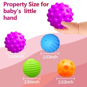 Montessori Toys for Babies 3 Months+, Baby Balls 3 to 12 Month for Babies & Toddlers 3M+, Textured Multi Ball Set Colorful & Soft Squeezy Sensory Toys. Stress Relief Balls for Infant (4 Pack)