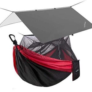 Sunyear Camping Hammock with Net & Sunyear Hammock Rain Fly Tent Tarp Provides Effective Protection Against Rain