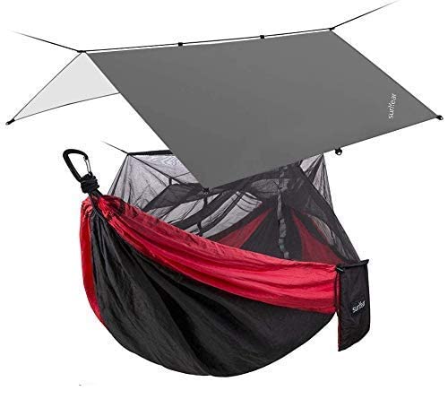 Sunyear Camping Hammock with Net & Sunyear Hammock Rain Fly Tent Tarp Provides Effective Protection Against Rain