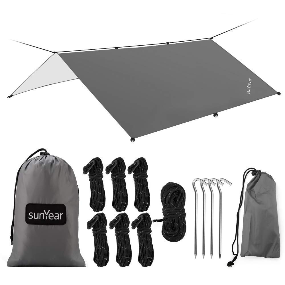 Sunyear Camping Hammock with Net & Sunyear Hammock Rain Fly Tent Tarp Provides Effective Protection Against Rain