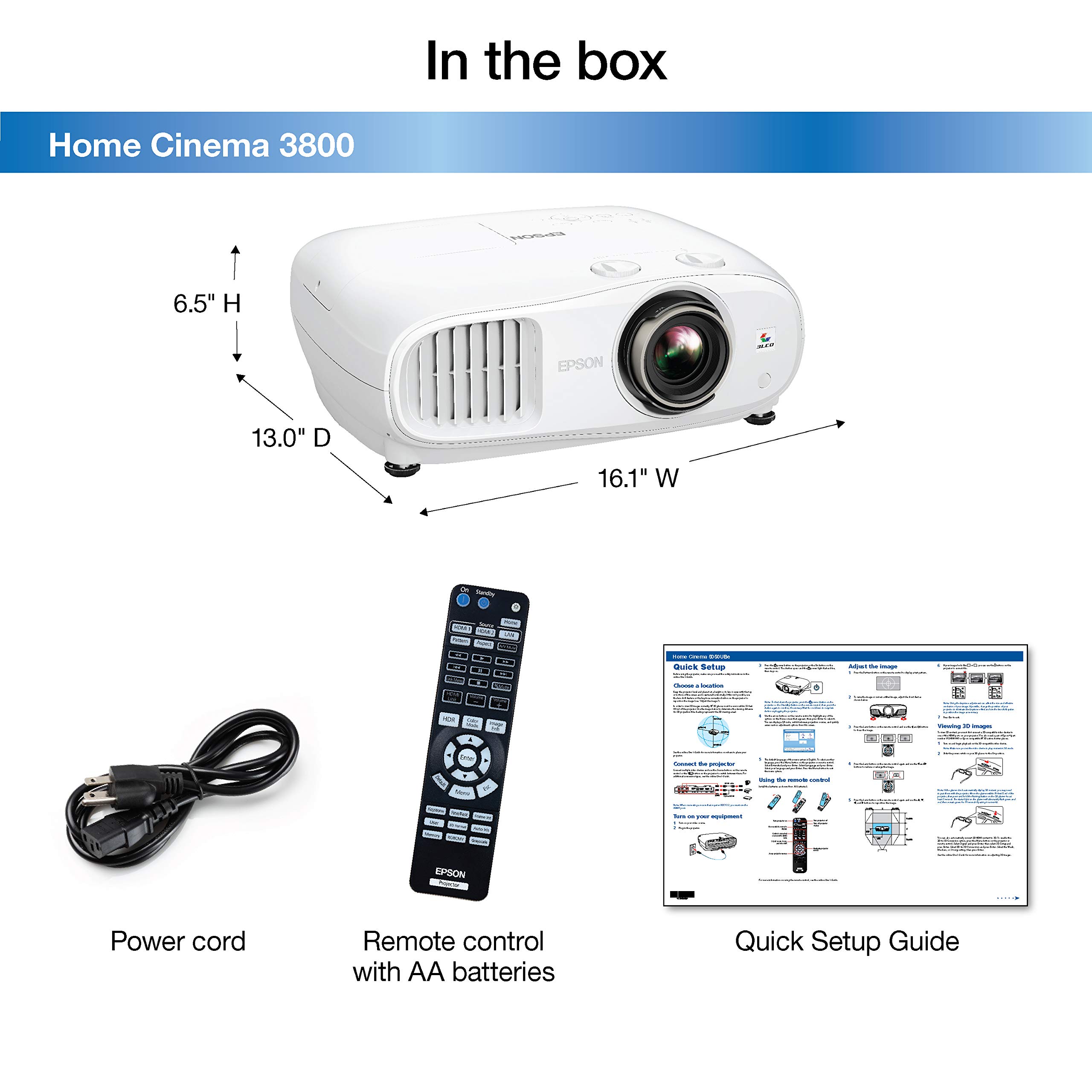 Epson Home Cinema 3800 4K PRO-UHD 3-Chip Projector with HDR , White, Extra Large (Renewed)