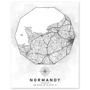 normandy france aerial street map wall print - world geography classroom decor