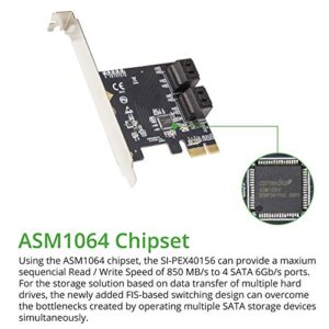 IO Crest 4 Port SATA III Expansion Card with Low Profile Bracket - 6Gbps SATA 3.0 Controller PCI Express x1 ASMedia 1064 for Windows10/8/7/XP/Vista/Linux