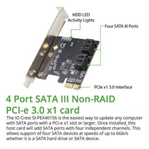 IO Crest 4 Port SATA III Expansion Card with Low Profile Bracket - 6Gbps SATA 3.0 Controller PCI Express x1 ASMedia 1064 for Windows10/8/7/XP/Vista/Linux