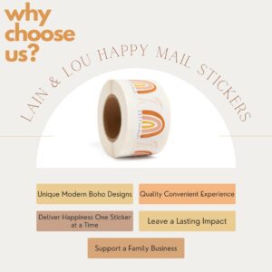 Happy Mail Stickers - Boho Rainbow Stickers for Small Business - Round Envelope Stickers for Boxes & Mailers (500 Per Roll) - Small Business Supplies Packaging for Online Retailers, Boutiques, & More