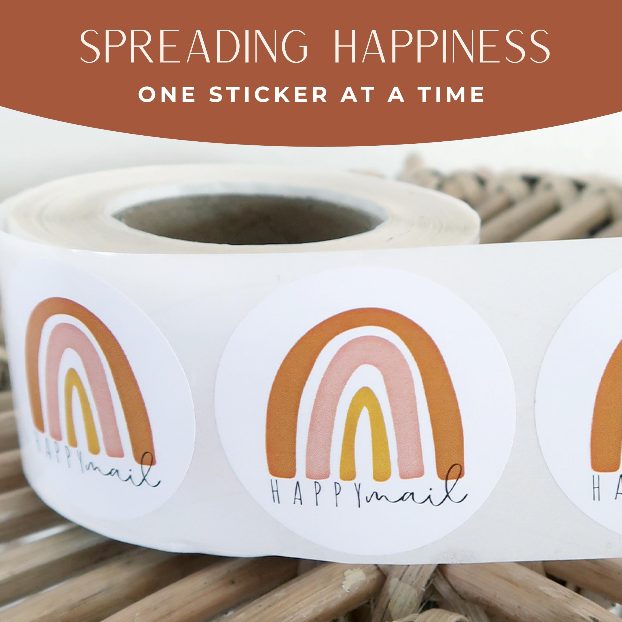 Happy Mail Stickers - Boho Rainbow Stickers for Small Business - Round Envelope Stickers for Boxes & Mailers (500 Per Roll) - Small Business Supplies Packaging for Online Retailers, Boutiques, & More