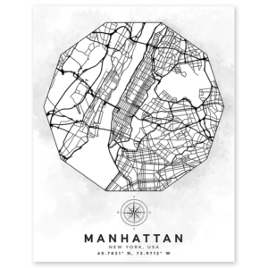 manhattan new york aerial street map wall print - geography classroom decor