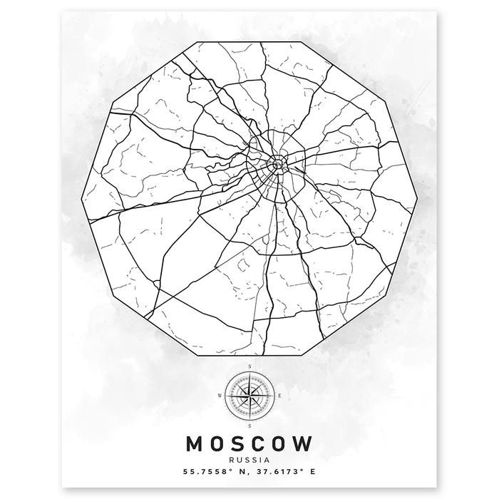 Moscow Russia Aerial Street Map Wall Print - World Geography Classroom Decor