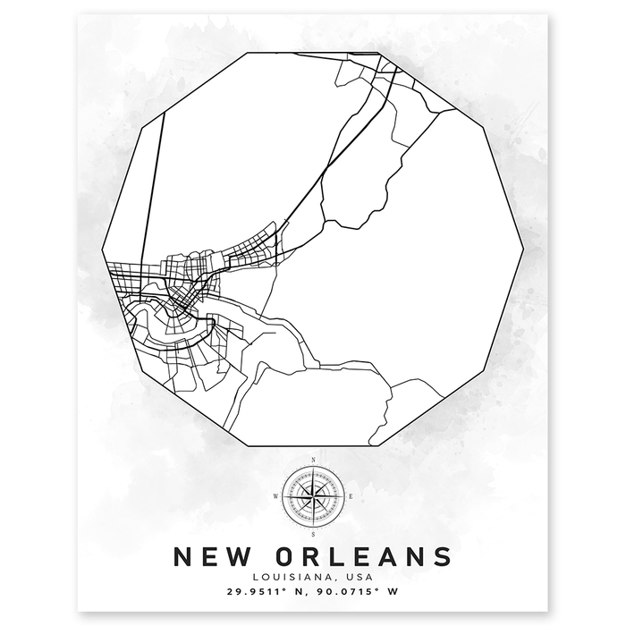 New Orleans Louisiana Aerial Street Map Wall Print - Geography Classroom Decor