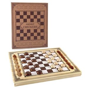 amerous wooden checkers set, checkers board game with storage grooves - 24 checkers pieces - gift box packed, classic board games for kids, adults