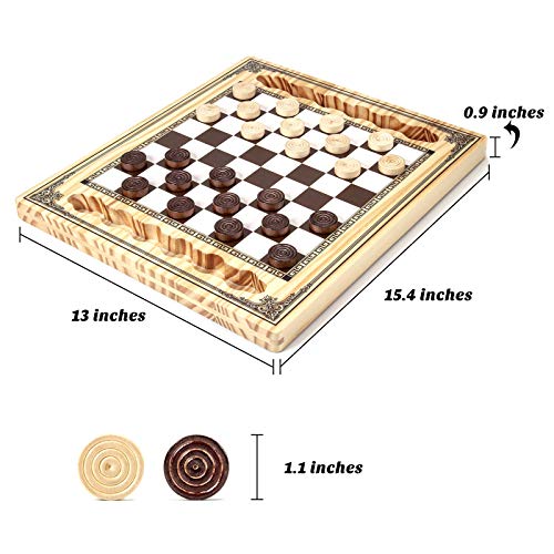 AMEROUS Wooden Checkers Set, Checkers Board Game with Storage Grooves - 24 Checkers Pieces - Gift Box Packed, Classic Board Games for Kids, Adults