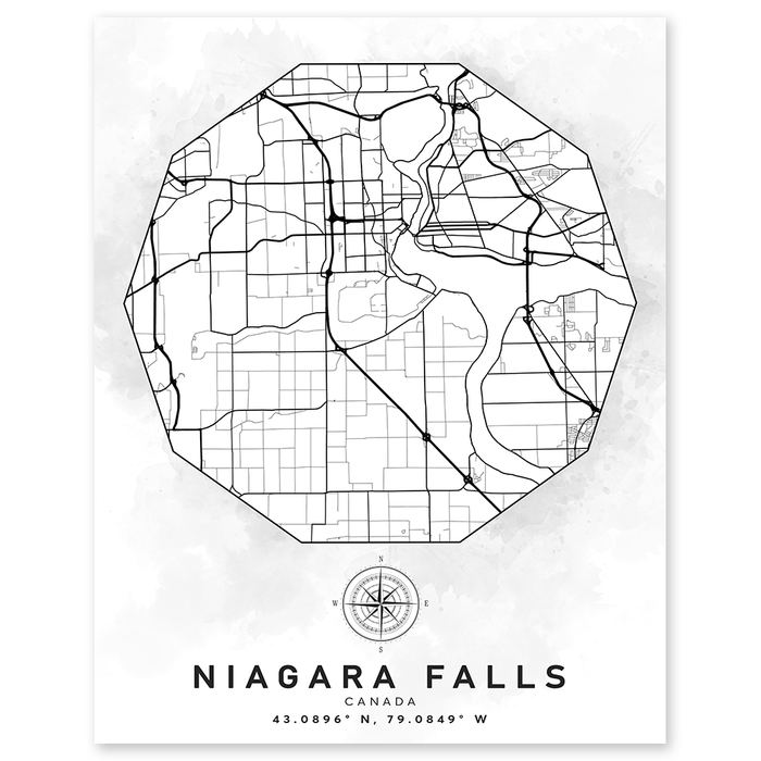 Niagara Falls Canada Aerial Street Map Wall Print - World Geography Classroom Decor