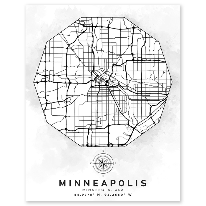 Minneapolis Minnesota Aerial Street Map Wall Print - Geography Classroom Decor