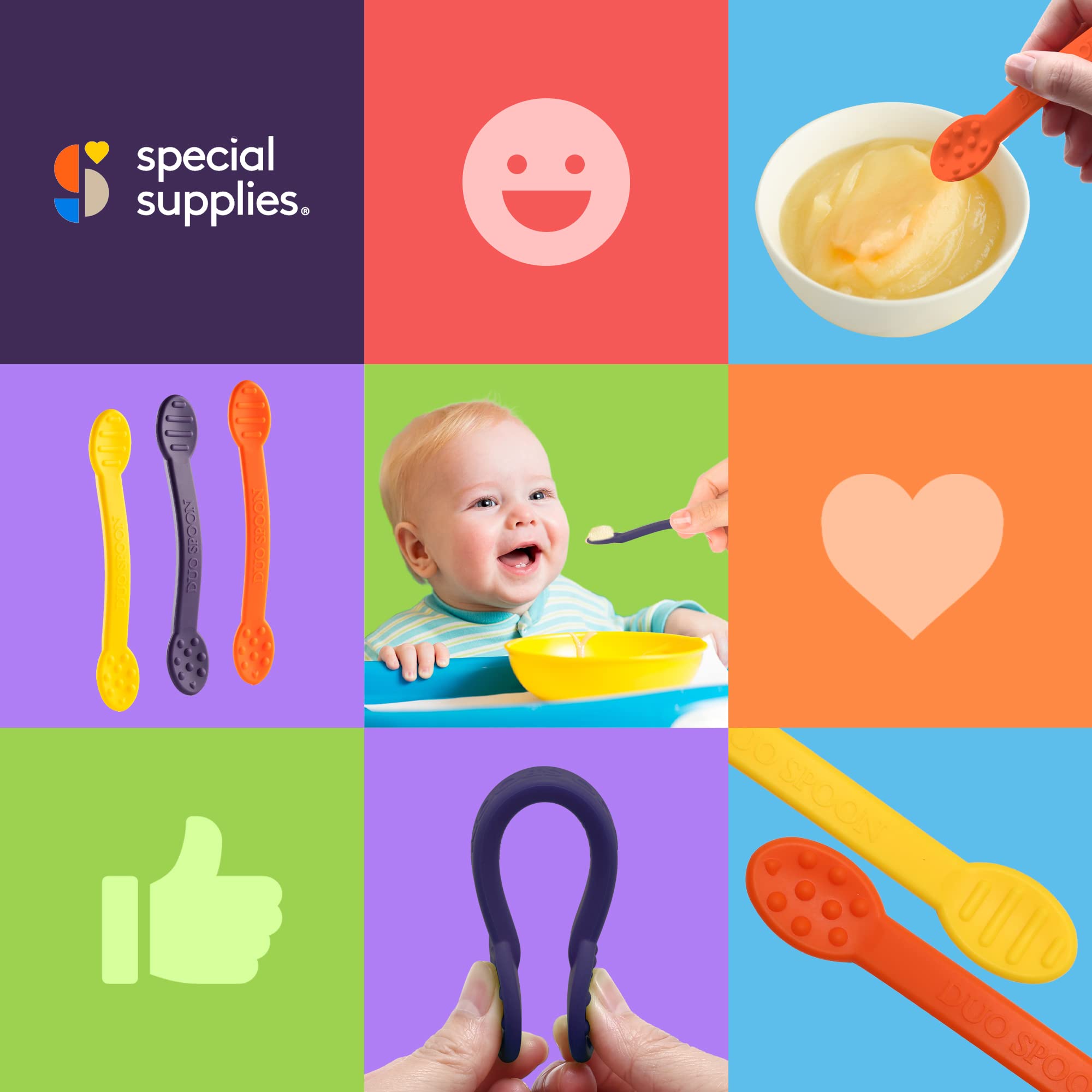 Special Supplies Duo Spoon Oral Motor Therapy Tools, 3 Pack, Textured Stimulation and Sensory Input Treatment for Babies, Toddlers or Kids, BPA Free Silicone with Flexible, Easy Handle