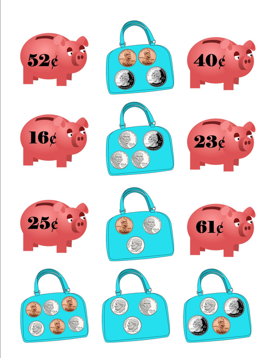 USA Coins Hungry Piggy Banks Sort Activity