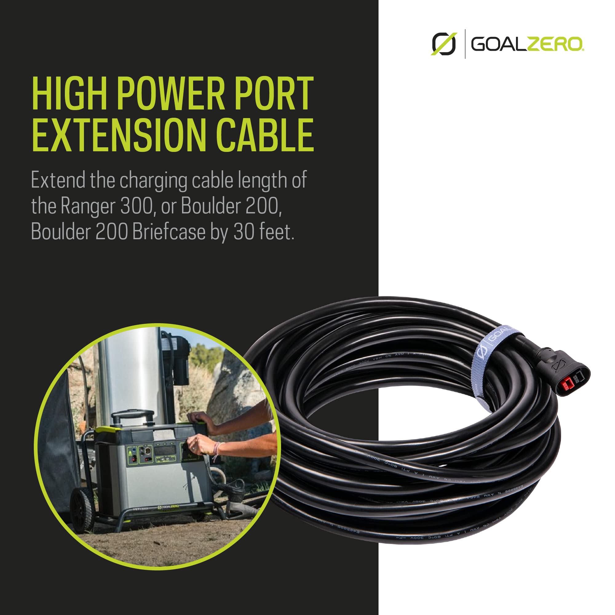 Goal Zero 30-Foot High Power Port Extension Cable, Connects 200+ Solar Panel to Yeti 1000+