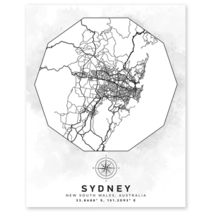 sydney australia aerial street map wall print - world geography classroom decor