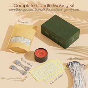 Hearth & Harbor Soy Candle Wax for Candle Making - Natural Soy Wax for Candle Making 8 lb Bag, Premium Soy Wax Flakes, 100 Cotton Candle Wicks, 100 Wick Stickers, & 2 Centering Devices