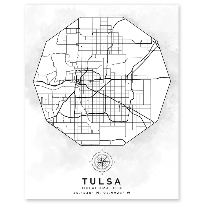 Tulsa Oklahoma Aerial Street Map Wall Print - Geography Classroom Decor