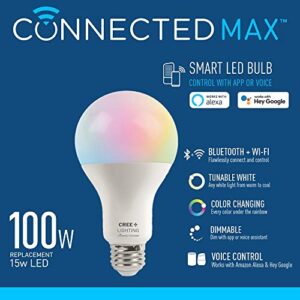 Cree Lighting Connected Max Smart Led Bulb A21 100W Tunable White + Color Changing, 2.4 Ghz, Compatible With Alexa And Google Home, No Hub Required, Bluetooth + Wifi, 5Pk