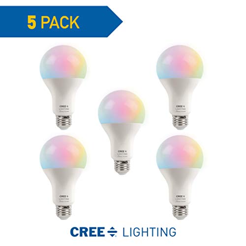 Cree Lighting Connected Max Smart Led Bulb A21 100W Tunable White + Color Changing, 2.4 Ghz, Compatible With Alexa And Google Home, No Hub Required, Bluetooth + Wifi, 5Pk