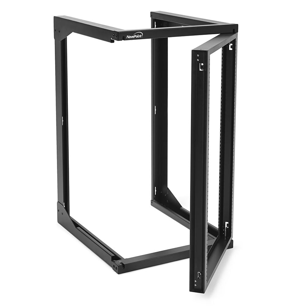 NavePoint 18U Server Rack with Swing Gate - 18U Wall Mount Rack for 19 Inch IT Equipment Open Frame Rack – Network Rack Wall Mount for AV & Server Equipment 18” Deep 18U Rack, Black