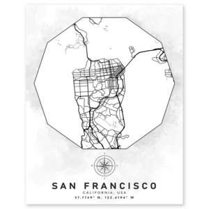 san francisco california aerial street map wall print - geography classroom decor