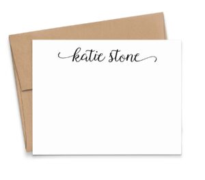 personalized stationery for women, modern script flat note cards with envelopes, personalized stationary set for women, your choice of colors and quantity