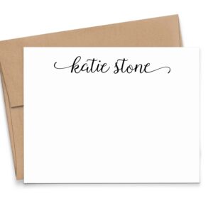 Personalized Stationery for Women, Modern Script FLAT Note Cards with Envelopes, Personalized Stationary Set for Women, Your Choice of Colors and Quantity