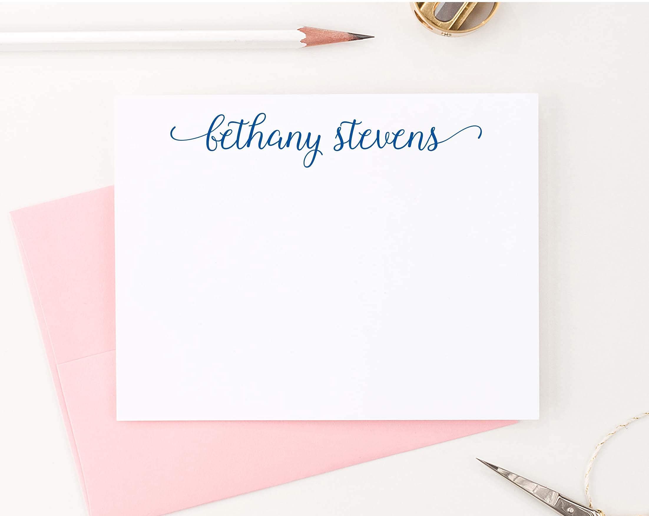 Personalized Stationery for Women, Modern Script FLAT Note Cards with Envelopes, Personalized Stationary Set for Women, Your Choice of Colors and Quantity