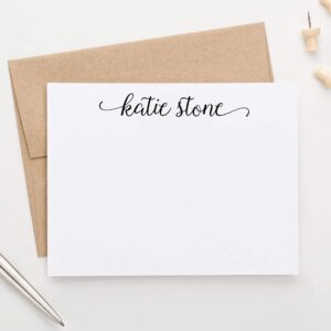 Personalized Stationery for Women, Modern Script FLAT Note Cards with Envelopes, Personalized Stationary Set for Women, Your Choice of Colors and Quantity