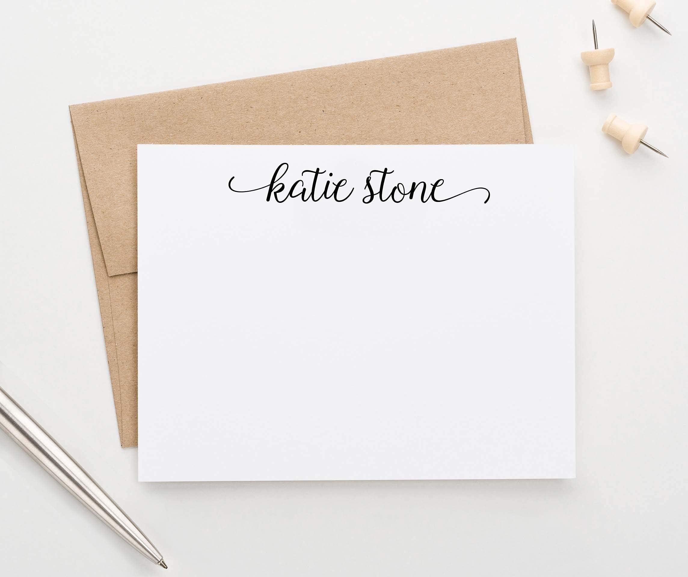 Personalized Stationery for Women, Modern Script FLAT Note Cards with Envelopes, Personalized Stationary Set for Women, Your Choice of Colors and Quantity