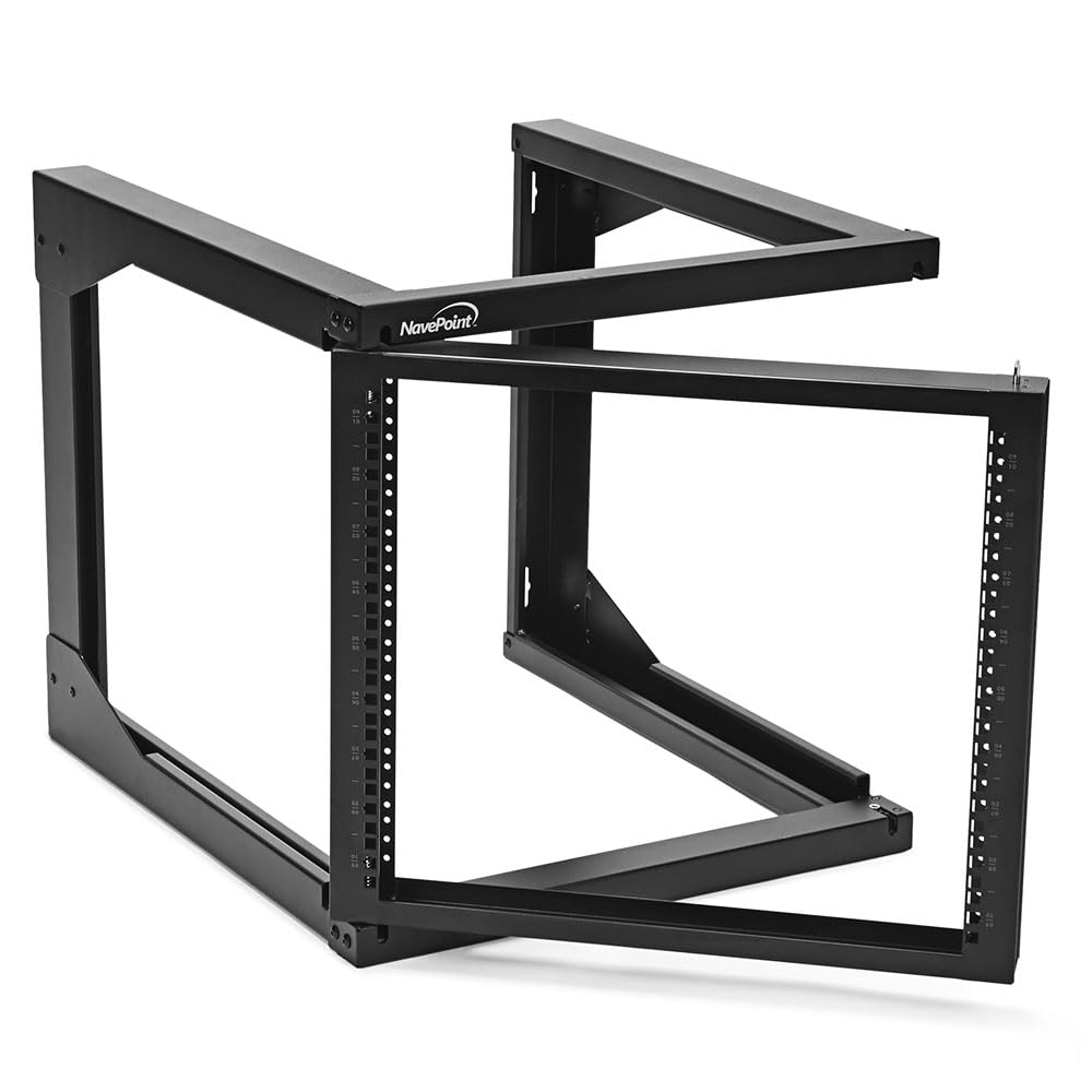 NavePoint 9U Server Rack with Swing Gate - 9U Wall Mount Rack for 19 Inch IT Equipment Open Frame Rack – Network Rack Wall Mount for AV & Server Equipment 24” Deep 9U Rack, Black