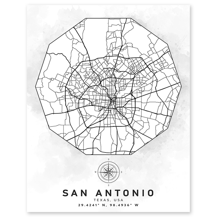 San Antonio Texas Aerial Street Map Wall Print - Geography Classroom Decor