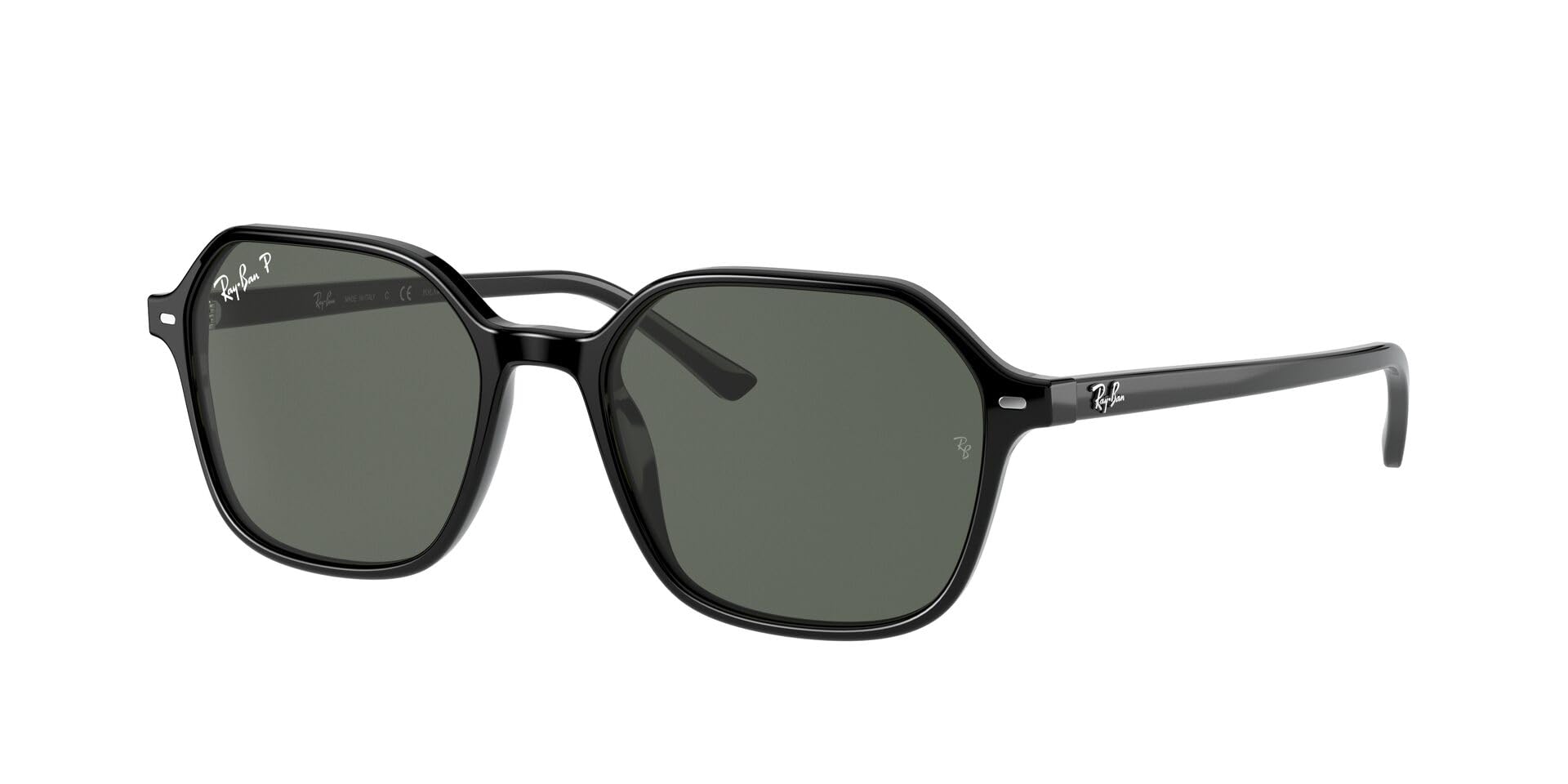 Ray-Ban RB2194 John Square Sunglasses, Black/G-15 Green Polarized, 51 mm