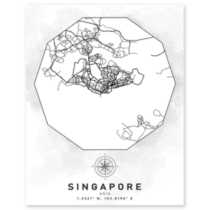 singapore asia aerial street map wall print - world geography classroom decor
