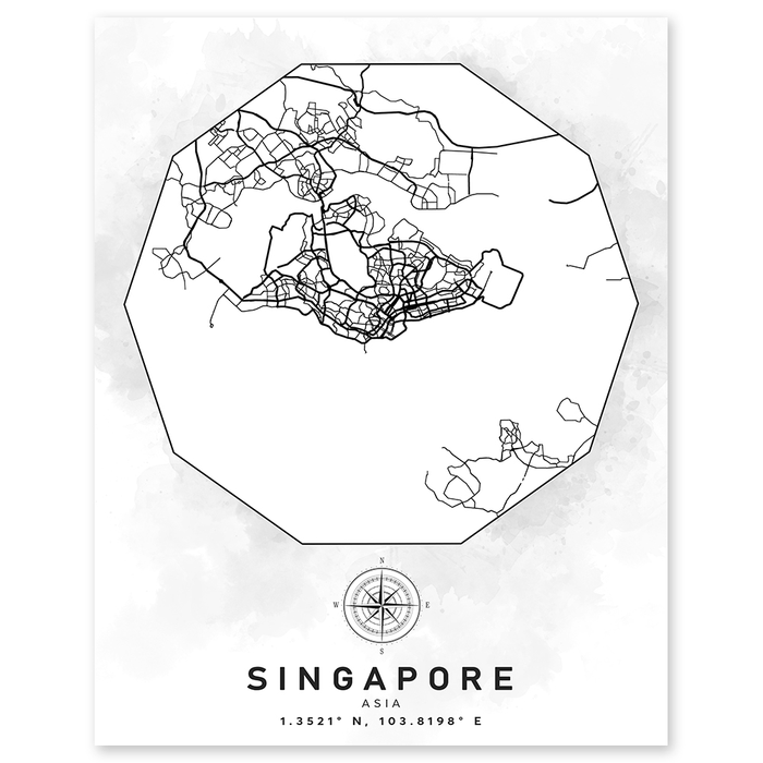 Singapore Asia Aerial Street Map Wall Print - World Geography Classroom Decor