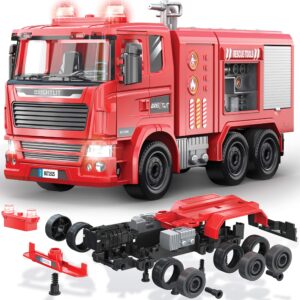 Take-Apart Fire Truck - 99 Pcs STEM Toys Build Your Own Fire Engine-DIY Building Assembly Kit w/Realistic Lights and Sounds - Educational Gift Idea for Kids Ages 5 6 7 8 9 Years Old