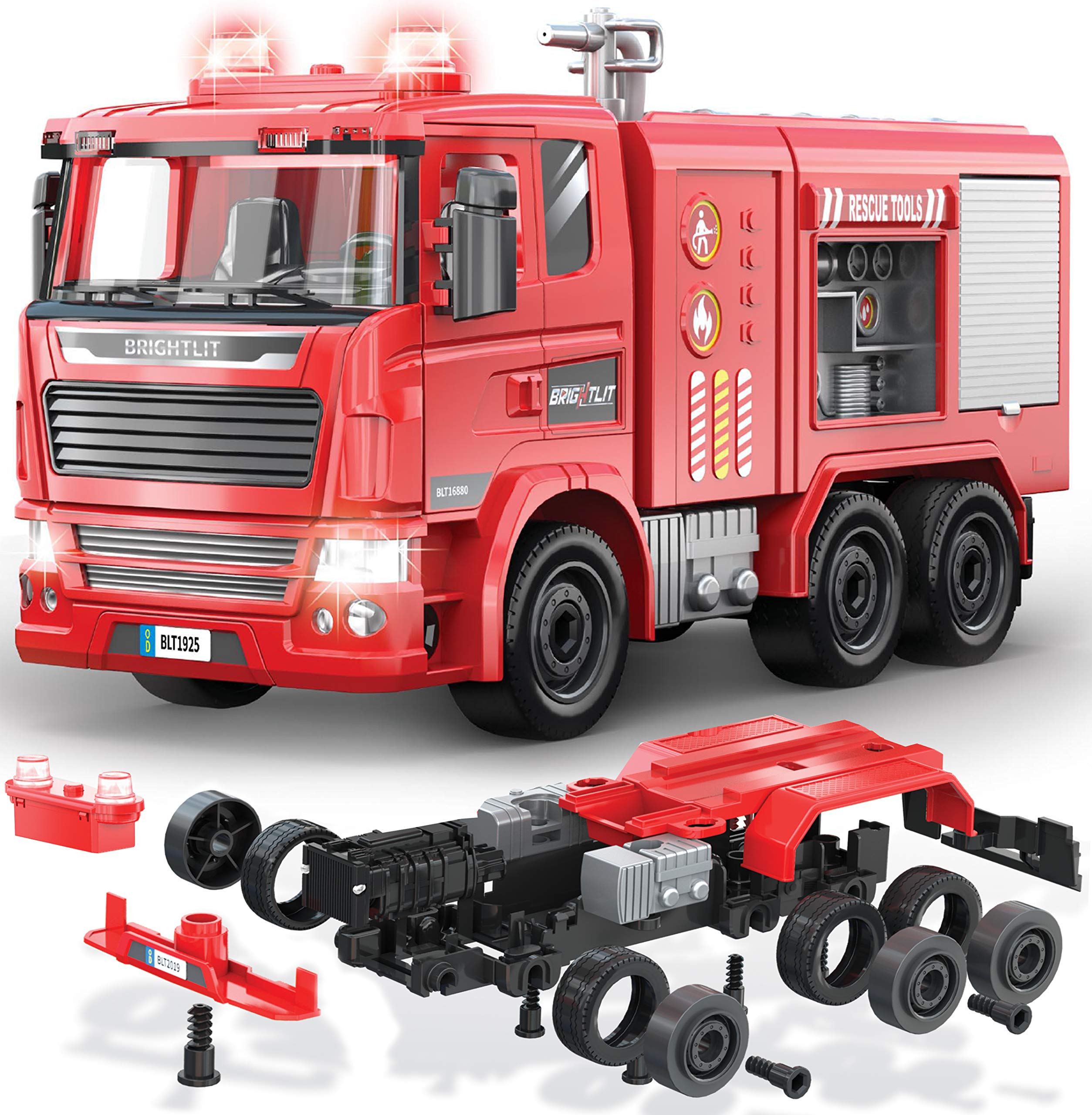 Take-Apart Fire Truck - 99 Pcs STEM Toys Build Your Own Fire Engine-DIY Building Assembly Kit w/Realistic Lights and Sounds - Educational Gift Idea for Kids Ages 5 6 7 8 9 Years Old