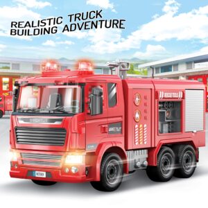 Take-Apart Fire Truck - 99 Pcs STEM Toys Build Your Own Fire Engine-DIY Building Assembly Kit w/Realistic Lights and Sounds - Educational Gift Idea for Kids Ages 5 6 7 8 9 Years Old