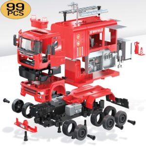 Take-Apart Fire Truck - 99 Pcs STEM Toys Build Your Own Fire Engine-DIY Building Assembly Kit w/Realistic Lights and Sounds - Educational Gift Idea for Kids Ages 5 6 7 8 9 Years Old