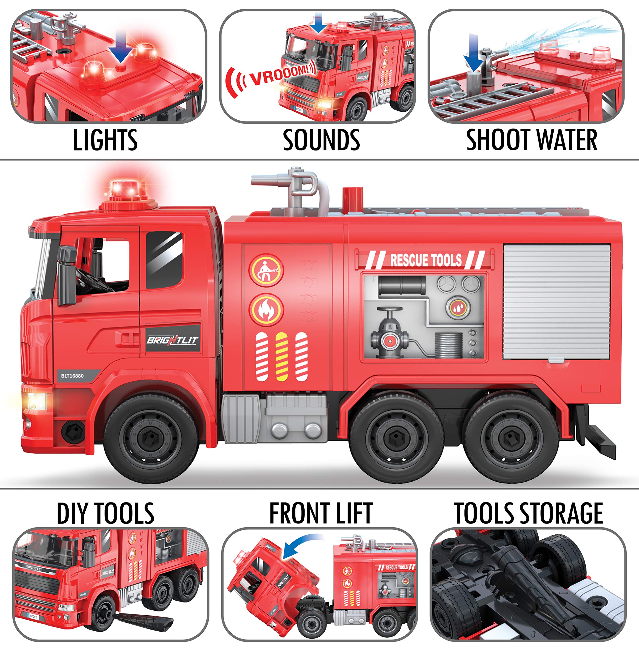 Take-Apart Fire Truck - 99 Pcs STEM Toys Build Your Own Fire Engine-DIY Building Assembly Kit w/Realistic Lights and Sounds - Educational Gift Idea for Kids Ages 5 6 7 8 9 Years Old