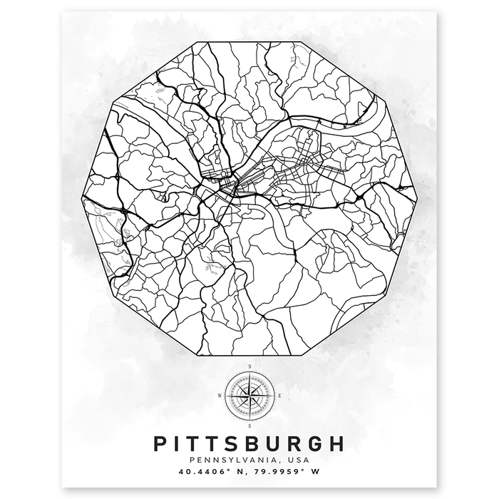 Pittsburgh Pennsylvania Aerial Street Map Wall Print - Geography Classroom Decor