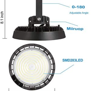 Miiruop UFO LED High Bay Light,160W Coollight 25,600lm 5000K 0-10V Dimmable [Adjustable Beam Angle 65/90/105] IP65 Waterproof,600W HID Replacement,5-Year Warranty US Plug,Warehouse/Wet Location Area