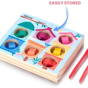 TOYPIX Birdhouse Wooden Color Sorting Toy - Montessori Toys for 3 Year Old Kids | Fine Motor Skill Tweezers for Matching Game | Sorting Toys for Toddlers - Preschool Learning Toys