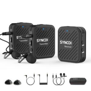synco wireless lavalier microphones & system, g1(a2) 2.4g dual transmitter lapel mic 492ft 8h for youtube vlog live stream for camera smartphone tablet, wireless-lavalier-microphone-for-dslr camera